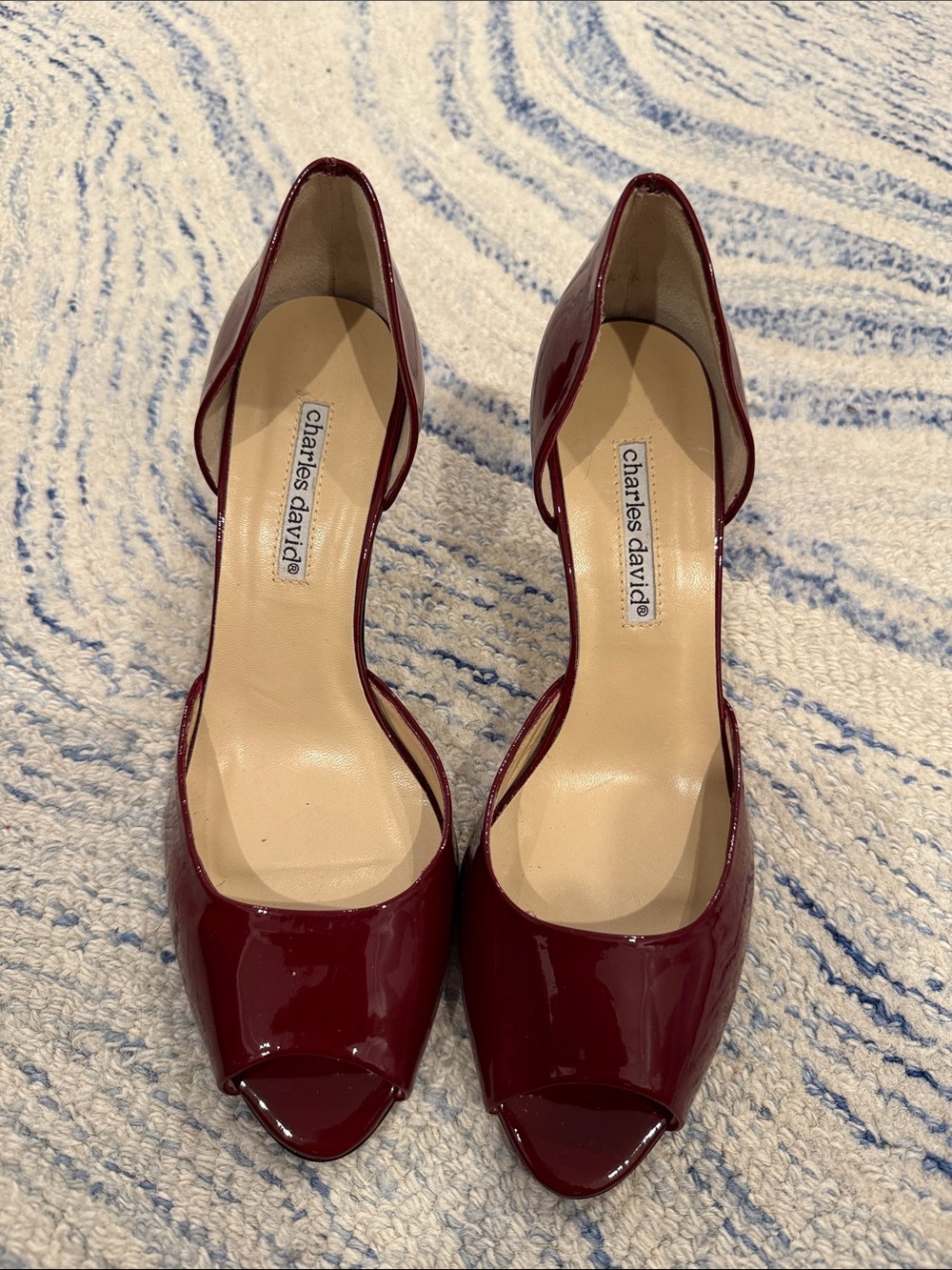 Charles David Burgundy Patent Peep-Toe Heels
